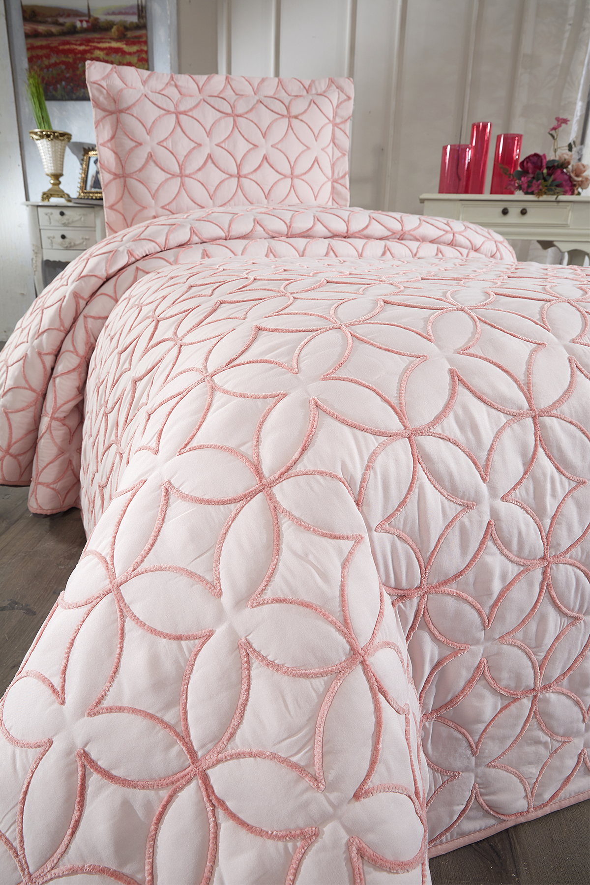 Picture of Parolin Tek Kişilik Kapitoneli Yatak Örtüsü Pudra