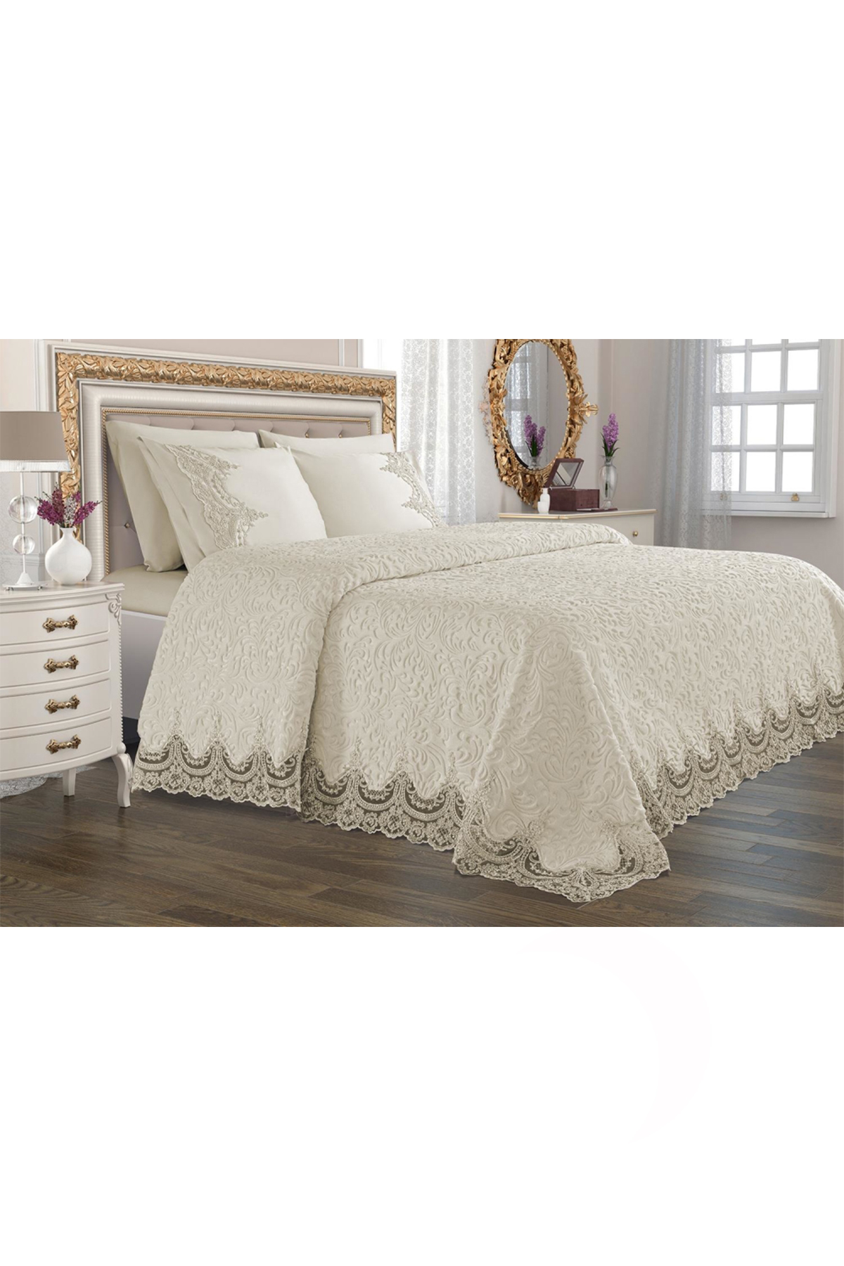 Picture of Fransız Güpürlü Çeyizlik Battaniye Takımı Arus Krem