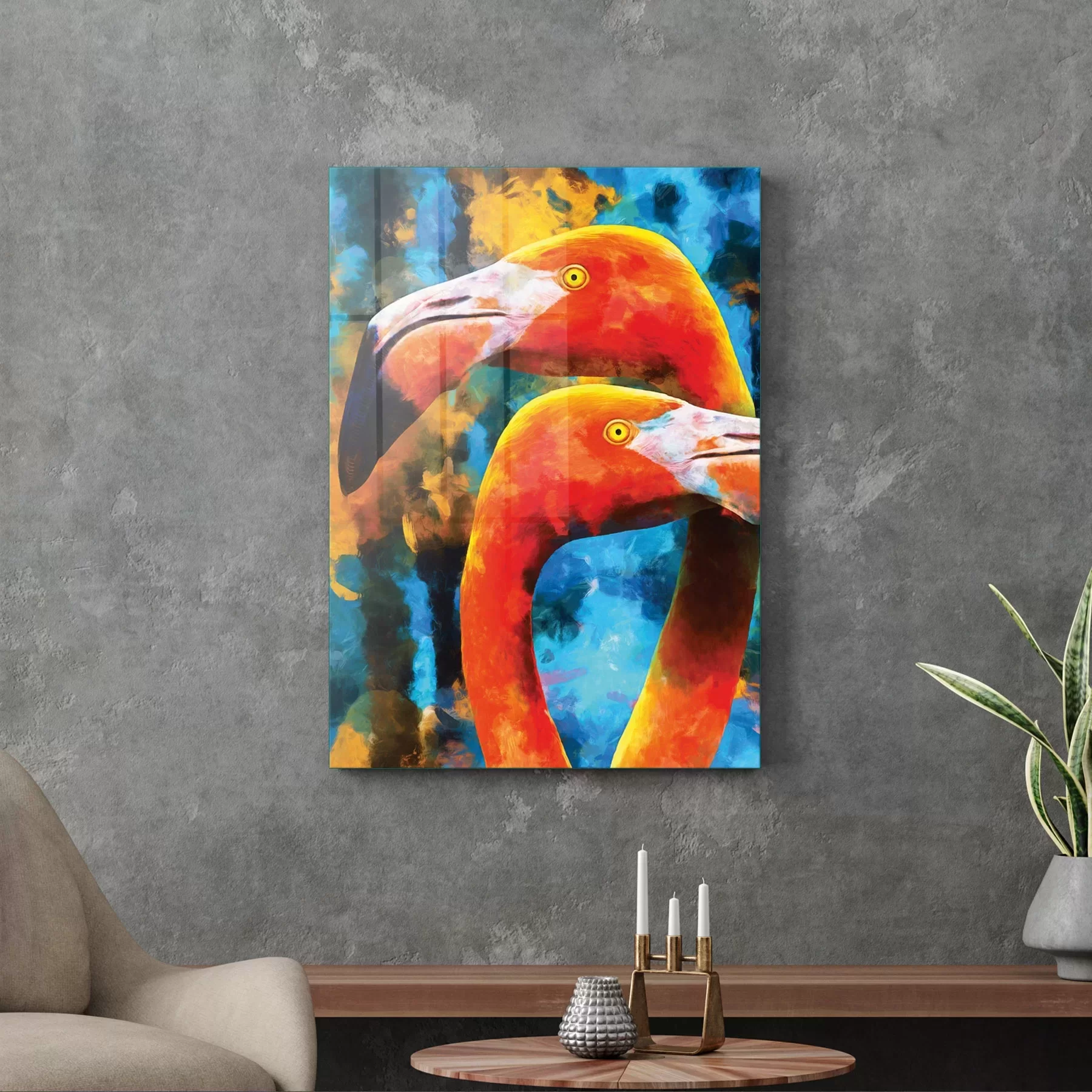 Picture of Decovetro Cam Tablo Yağlı Boya Flamingolar 70x100 cm