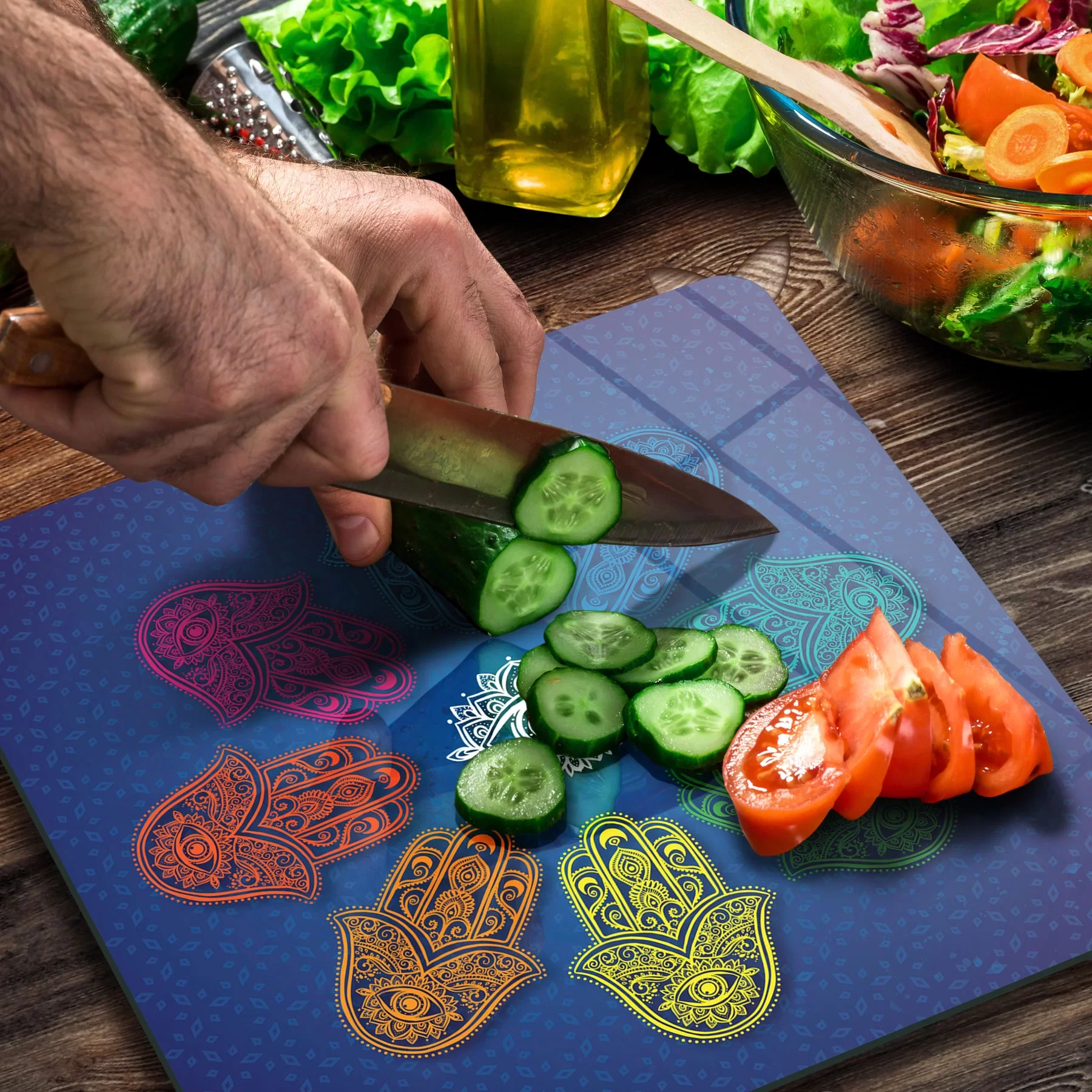 Picture of Decovetro Cam Kesme Tahtası ve Sunumluk Kare Fatma Ana Eli Desenli 30x30 Cm