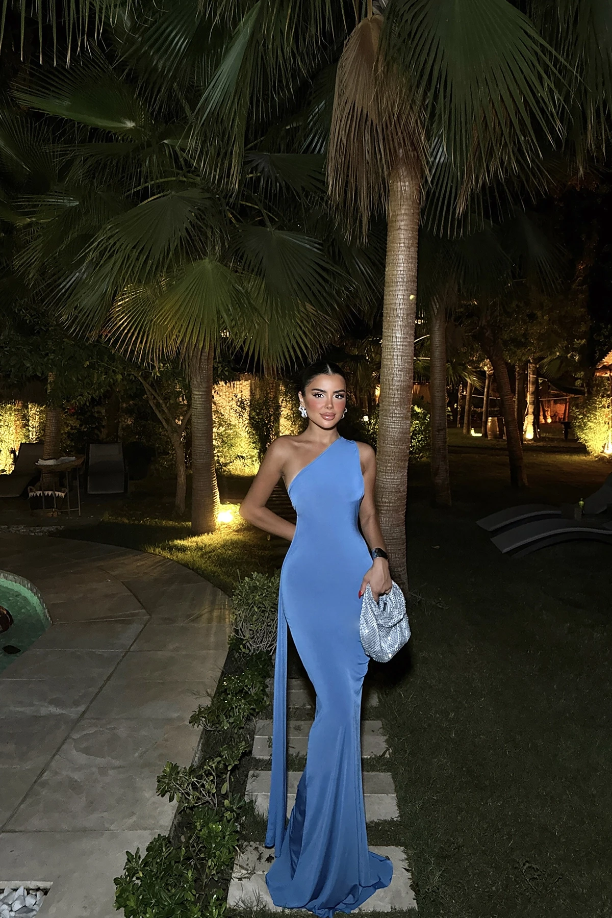 Picture of Indigo Back Tie Ring Detail Long Dress