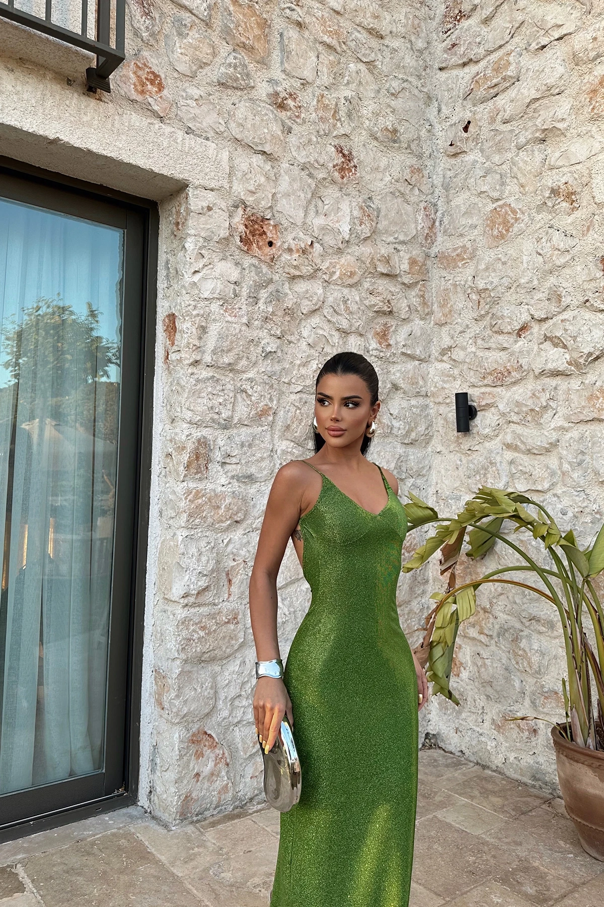 Picture of Green Strappy Glittery Long Dress