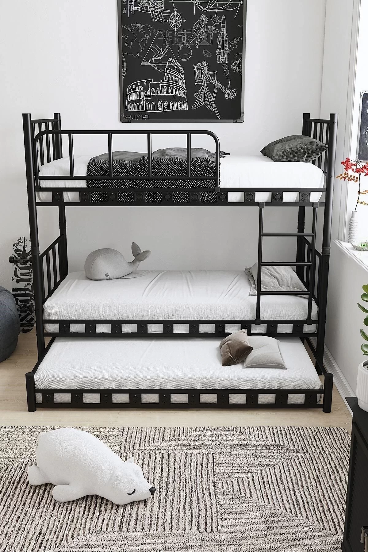 Picture of Zambak Yavrulu Genç Çocuk Odası Metal Ranza Ve Karyola 90x190