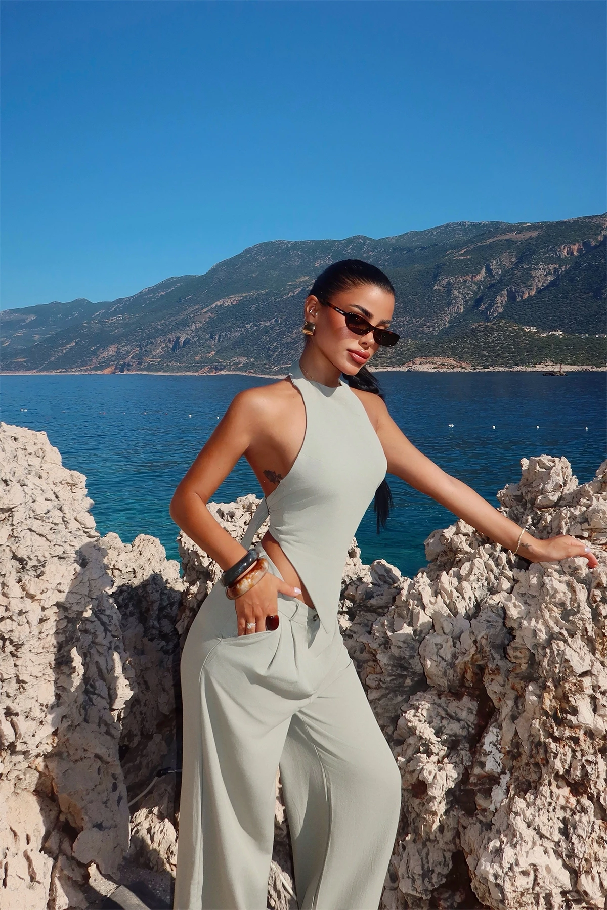 Picture of Aqua Green Trouser Suit