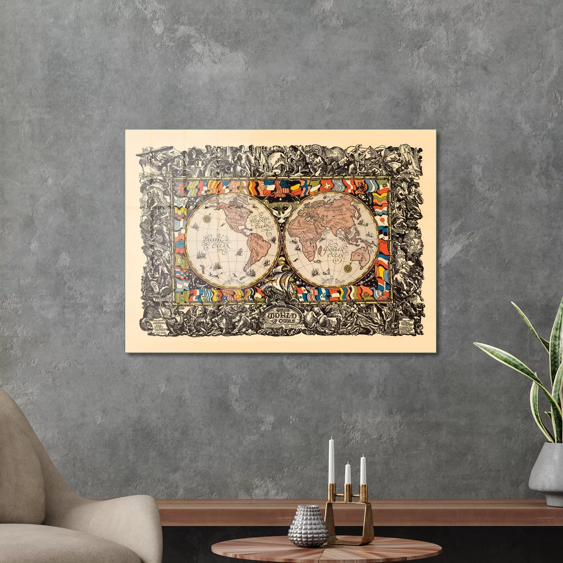 Picture of Decovetro Cam Tablo World Map Old Style 30x40 cm