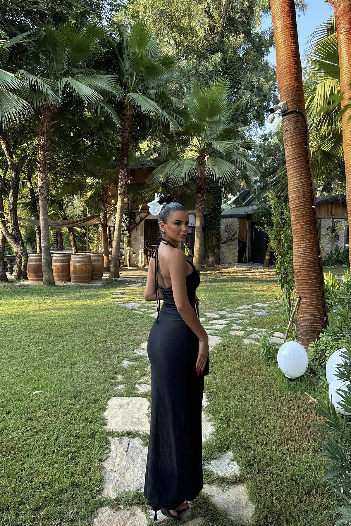 Picture of Black Nina Pearl Detail Halter Neck Dress