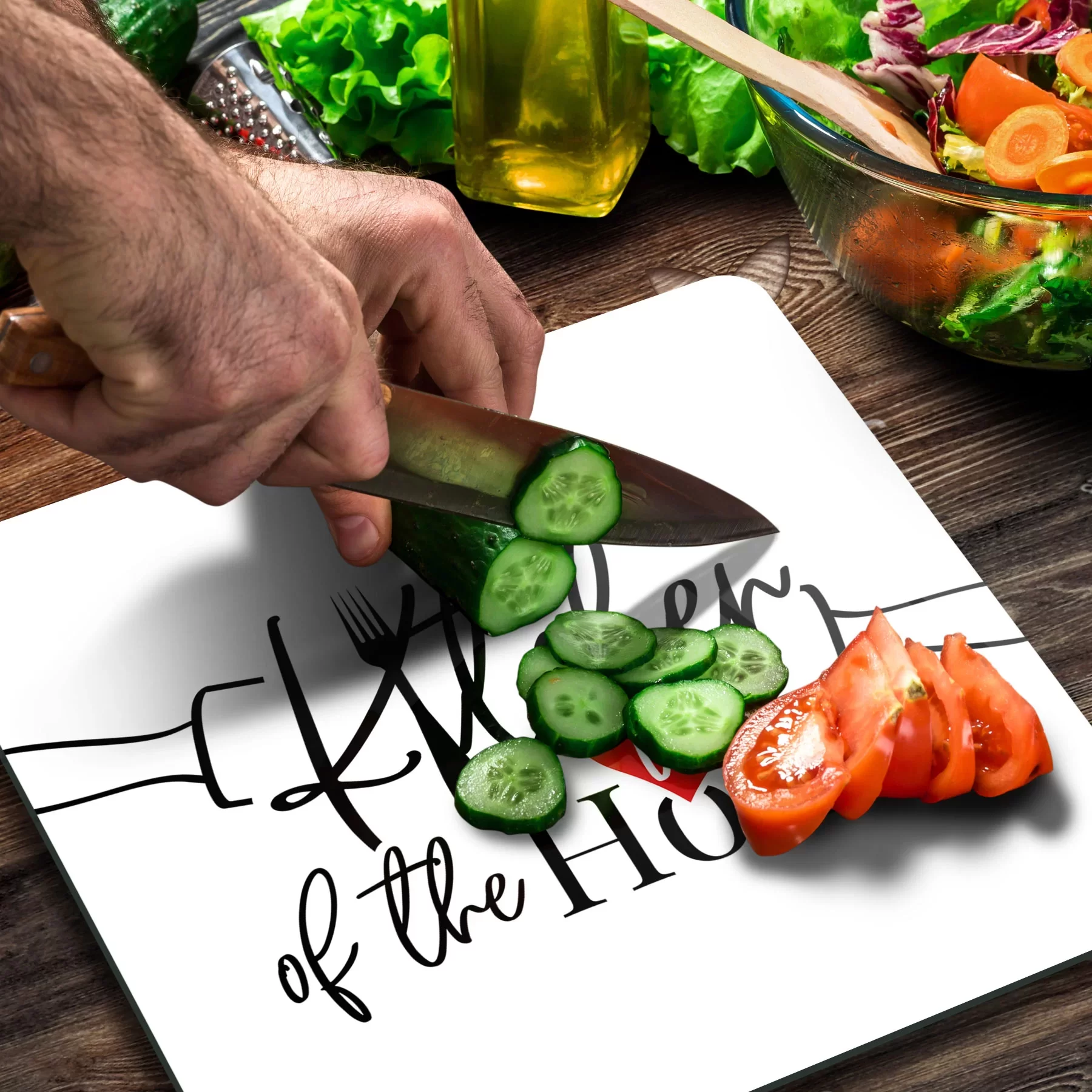 Picture of Decovetro Cam Kesme Tahtası ve Sunumluk Kare Kitchen Love Desenli 30x30 Cm