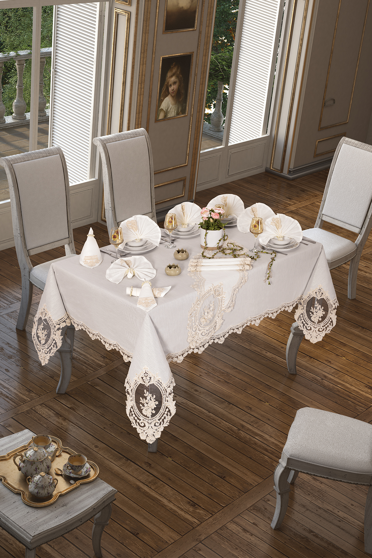 Picture of Kösem Masa Örtüsü 26 Parça Krem