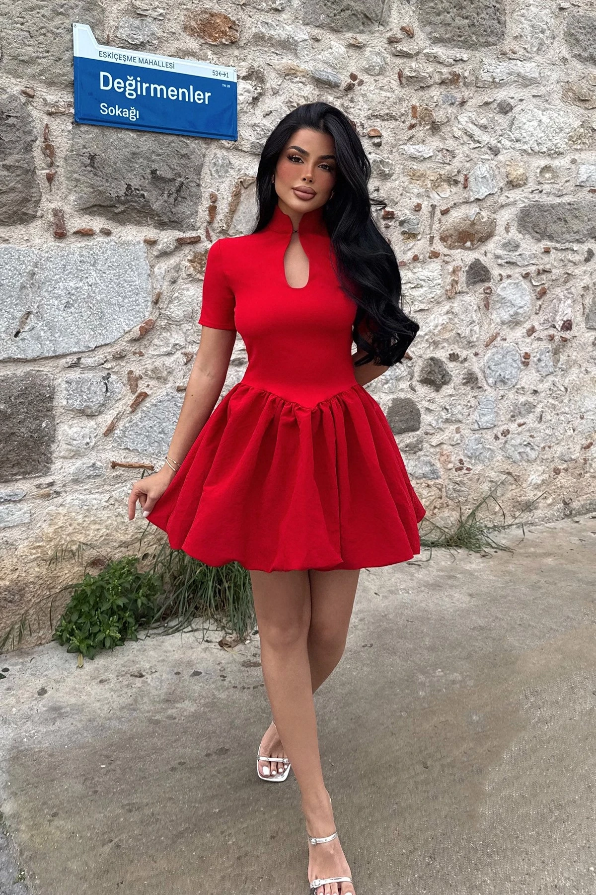 Picture of Red Window Detail Mini Dress