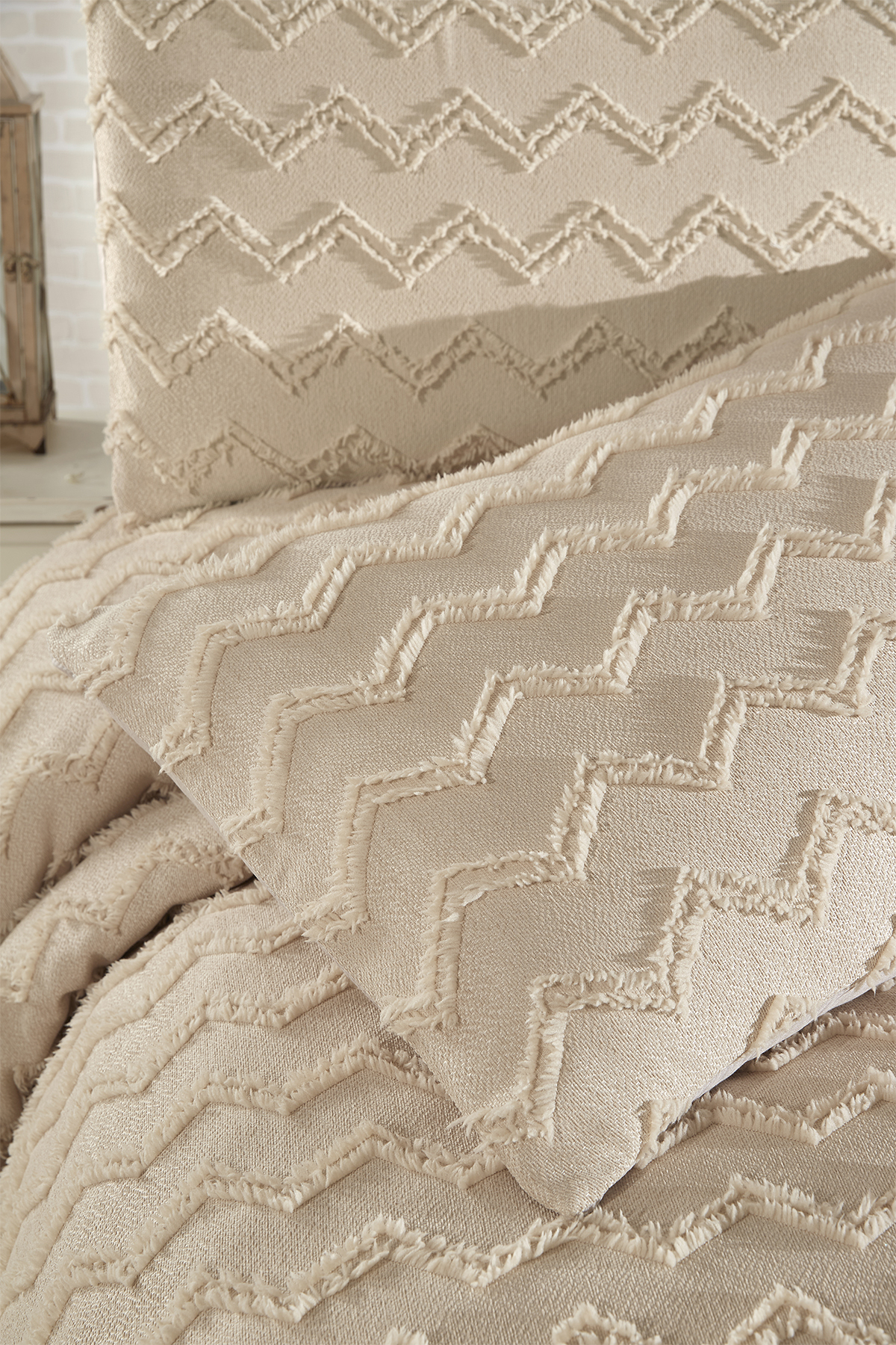 Picture of Çeyiz Diyarı Lumpa 3 Parça Çift Kişilik Pike Takımı Bej