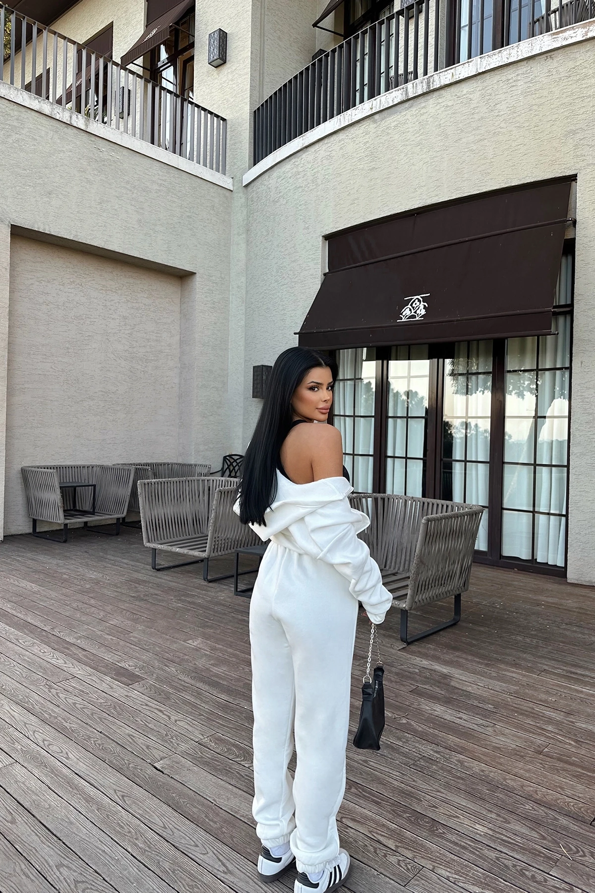 Picture of White Zipper Detail Trousers Set