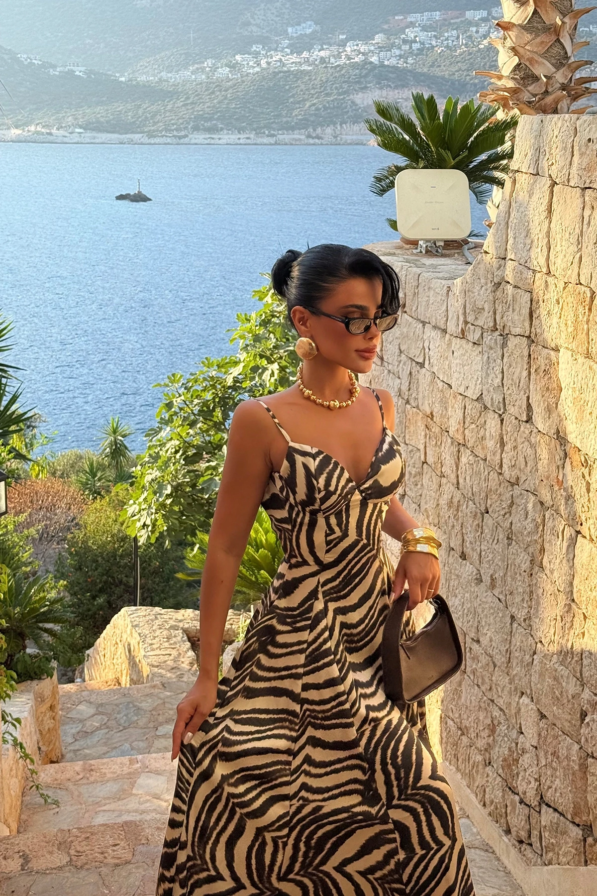 Picture of Black Zebra Patterned Suspender Dress