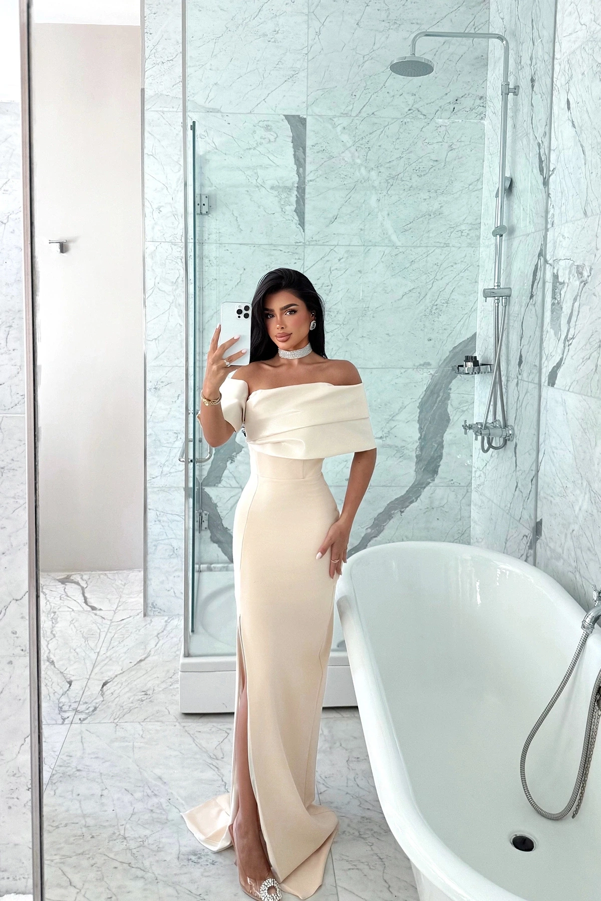 Picture of Beige Strapless Long Evening Dress