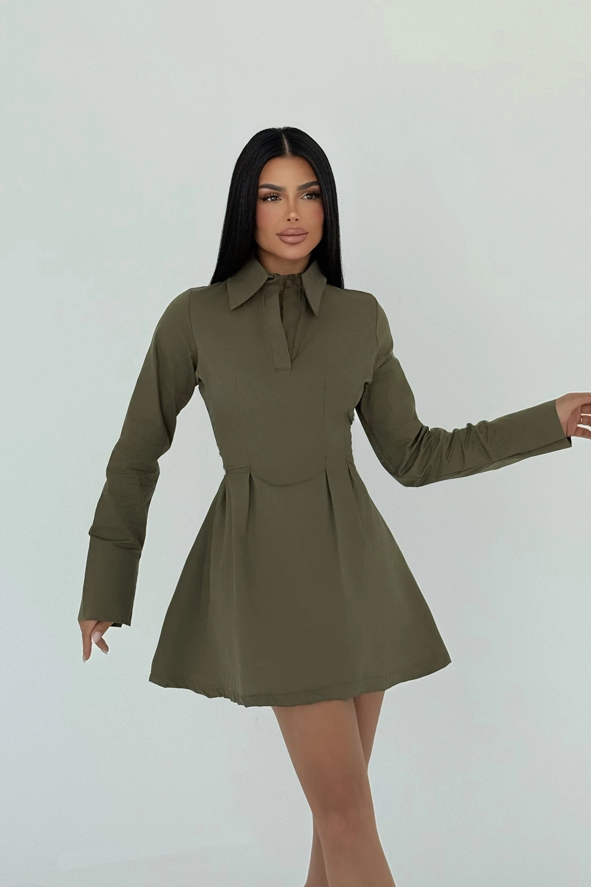 Picture of Khaki Herda Flared Dress