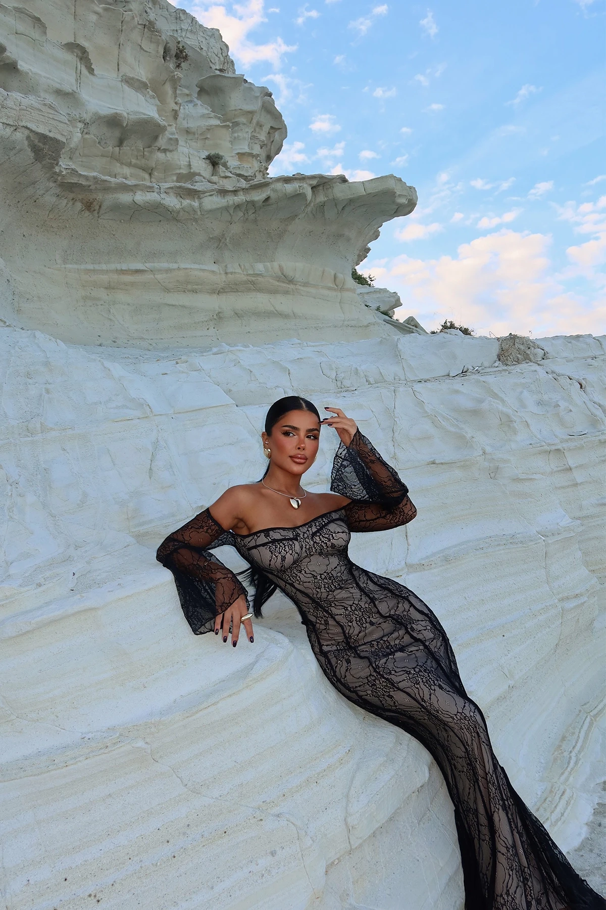 Picture of Black Lace Detail Long Dress