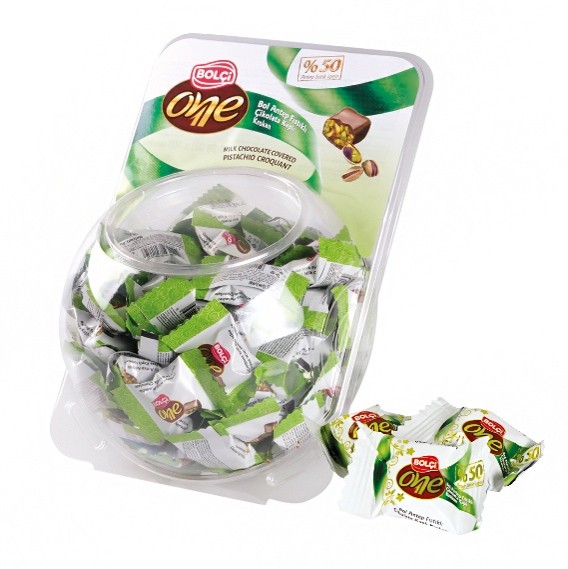 Picture of BOLCI ONE MILK CHOCOLATE COVERED PISTACHIO CROQUANT 8g