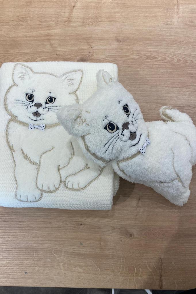 Picture of Oyuncak Hediyeli Bebek Triko Battaniye 90x90 Cm Krem