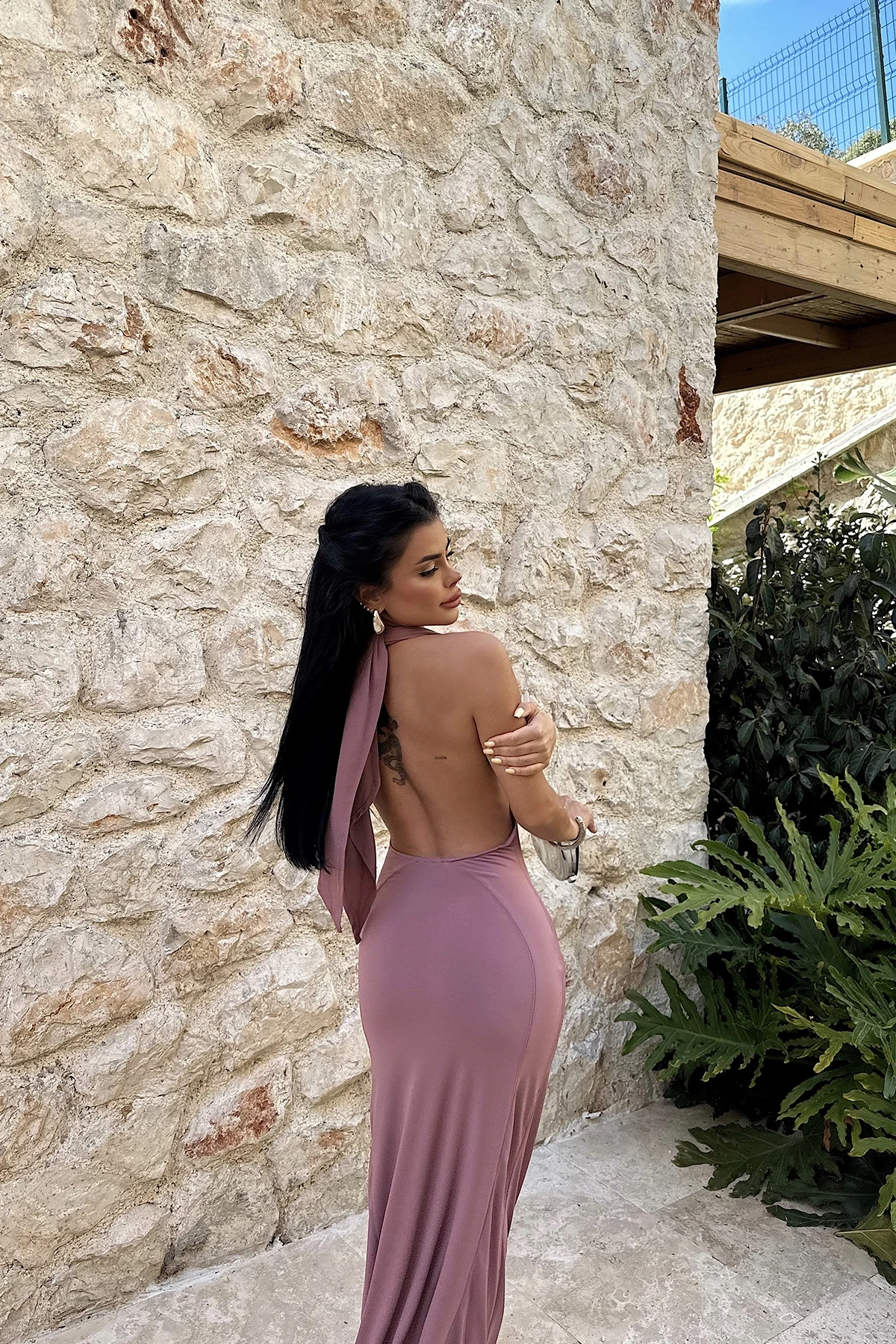 Picture of Dusty Rose Pamella Backless Long Dress