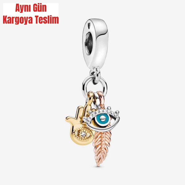 Picture of Pandora Eli, Herşeyi Gören Göz Ve Spiritüel Tüy Sallantılı Charm 768785c01