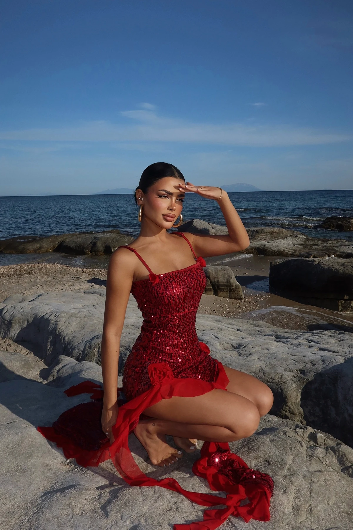 Picture of Red Paxton Sequined Long Slit Dress