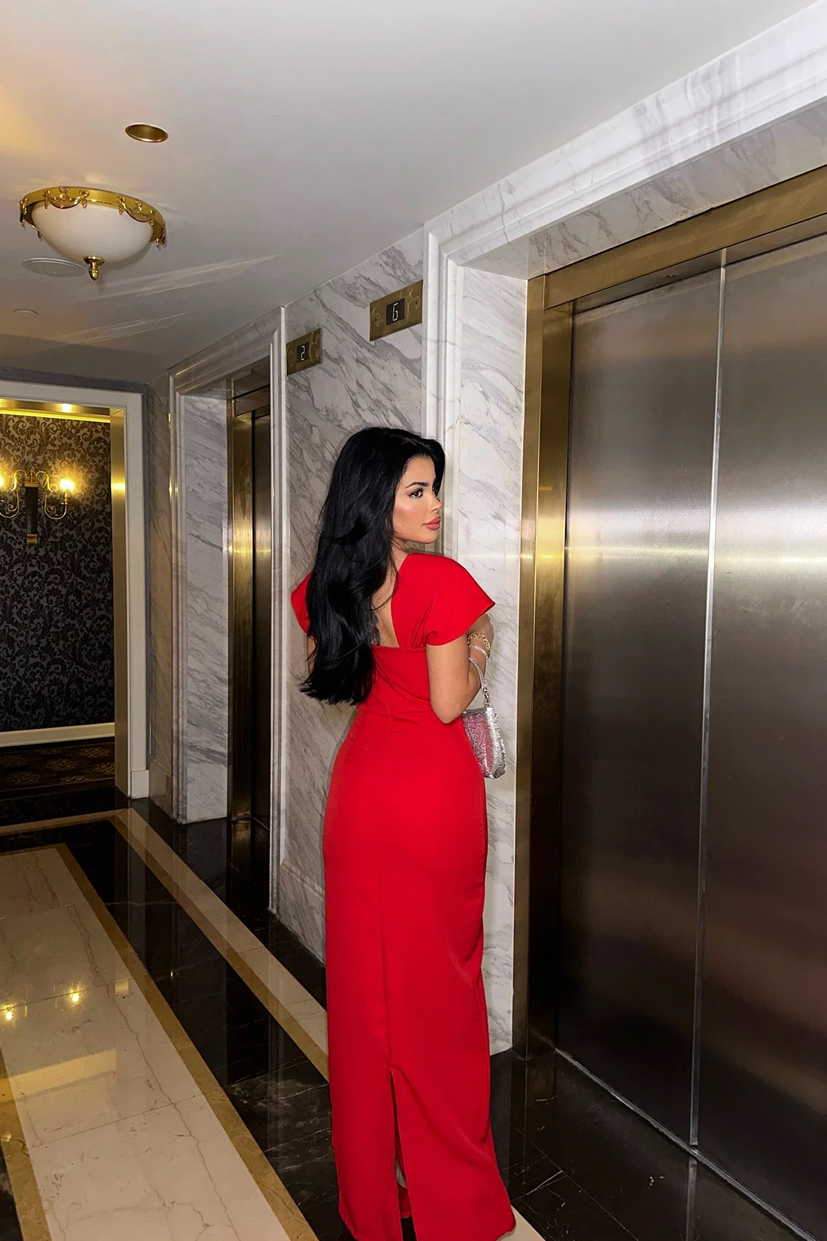 Picture of Red Stone Detail Midi Dress