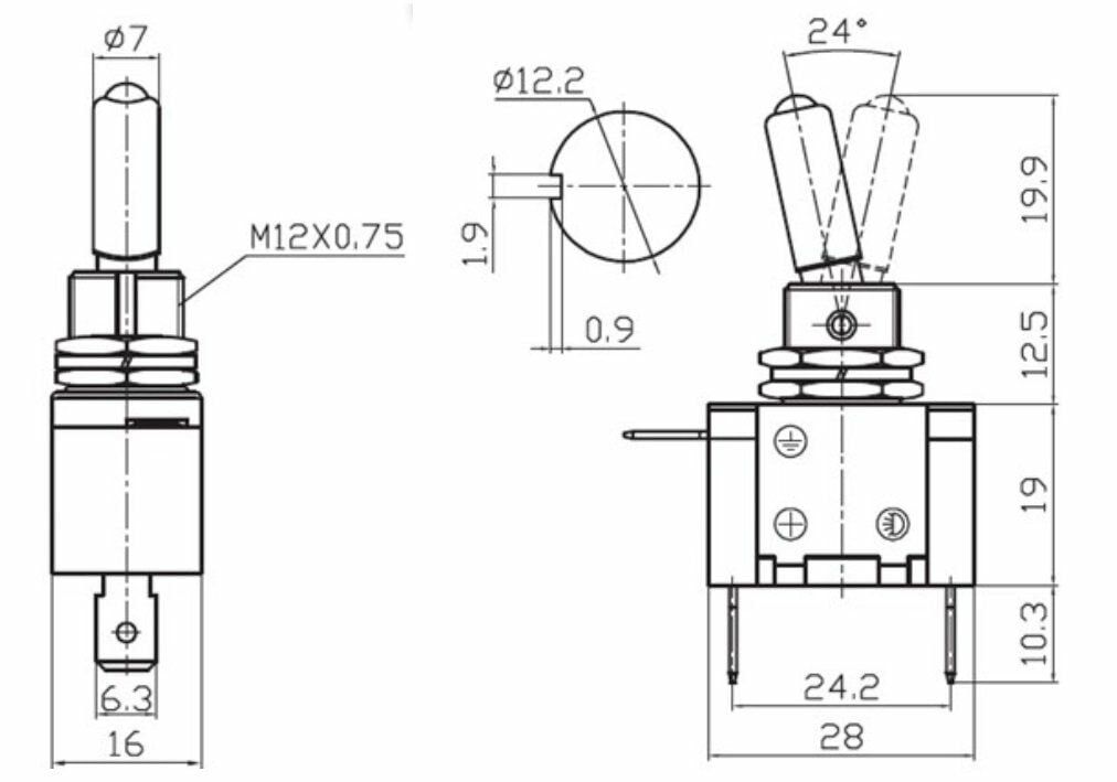 Picture of Toggle Switch 1-0 Kırmızı Ledli Metal Anahtar 3 Pin 12V MT-ANS03