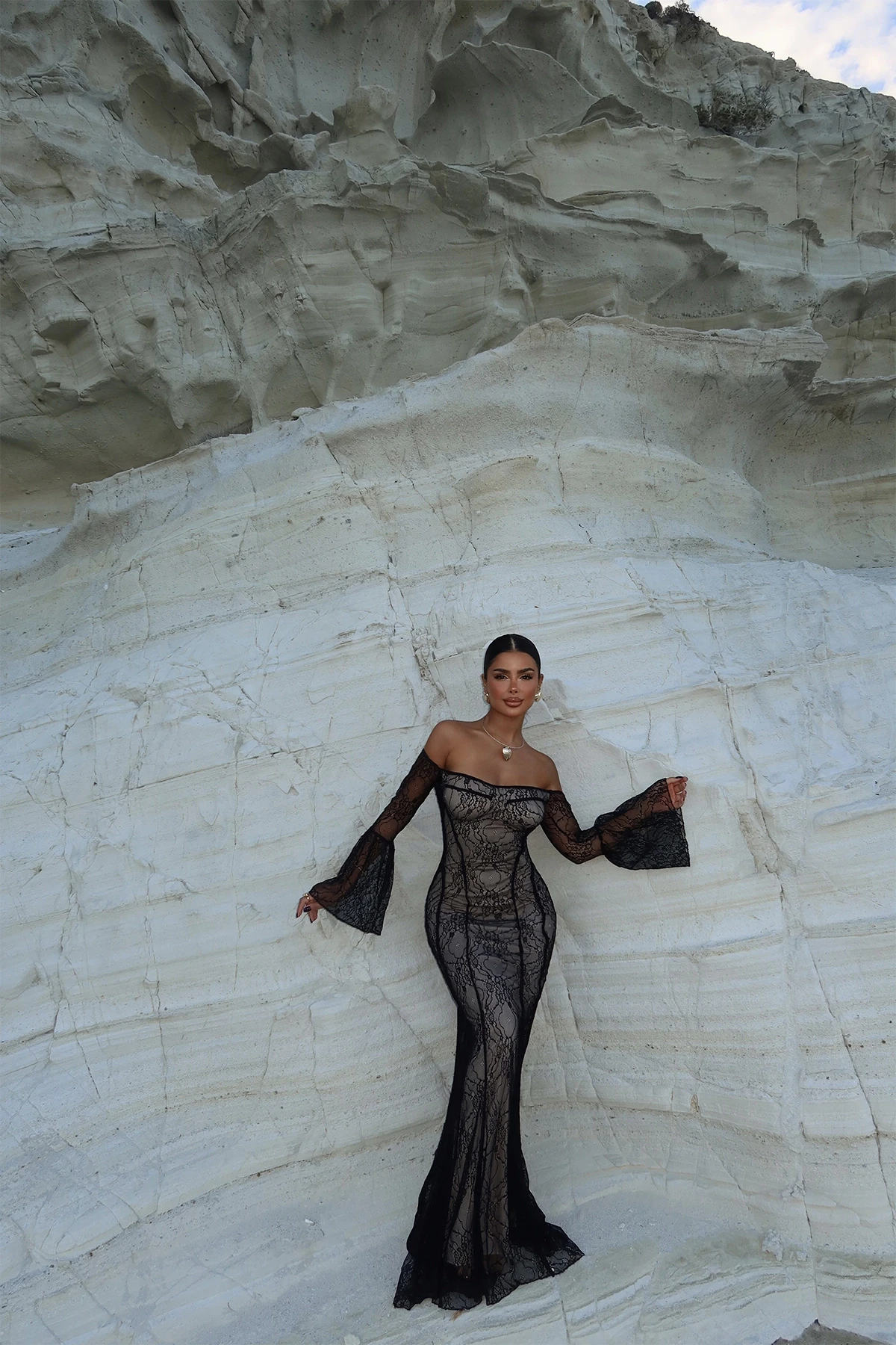 Picture of Black Lace Detail Long Dress