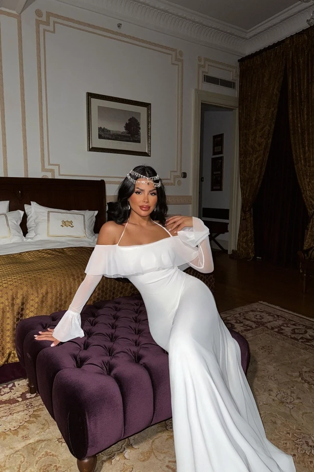 Picture of White Raelle Long Tulle Dress