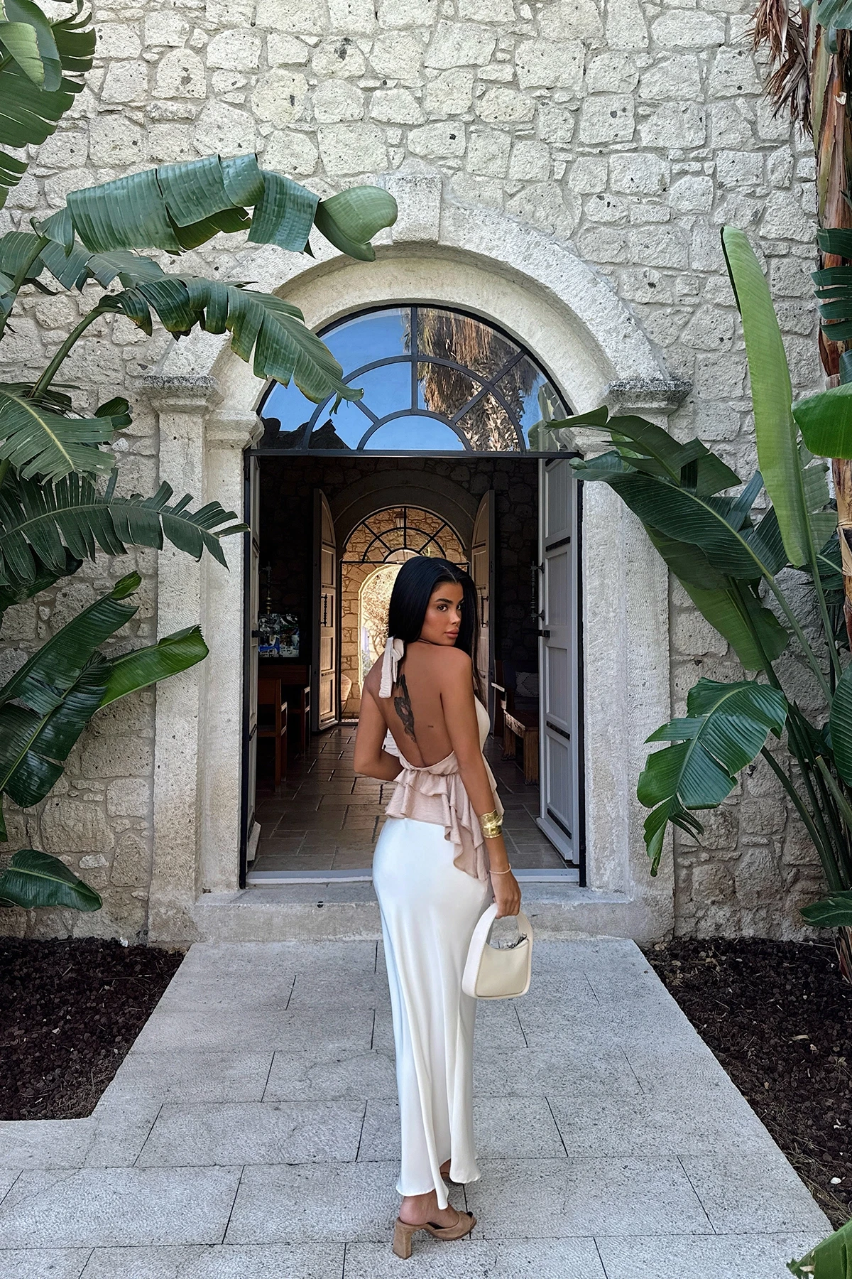 Picture of Beige Rose Detail Tied Crop