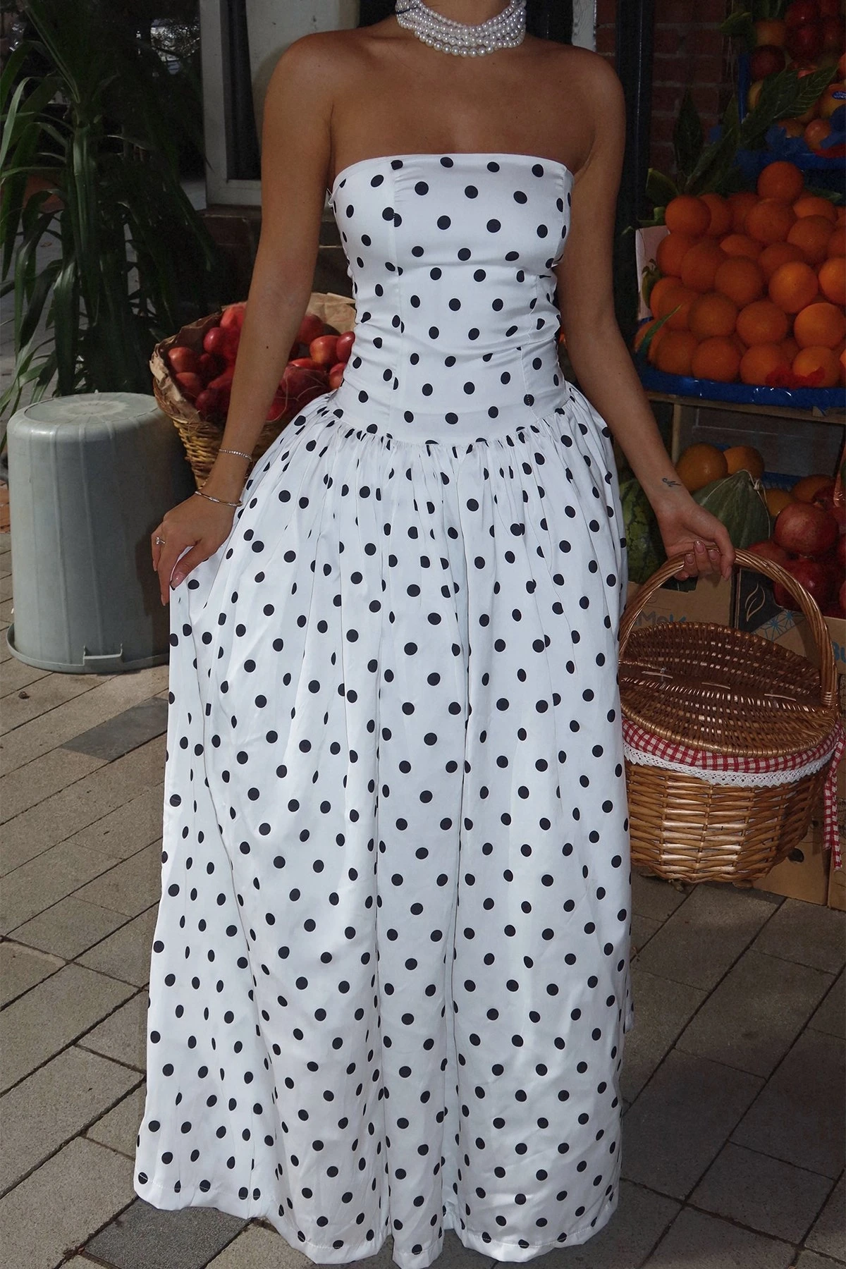 Picture of White Tara Polka Dot Long Dress