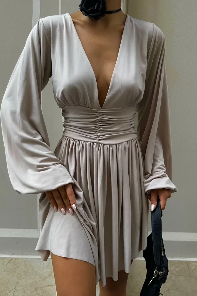 Picture of Stone Waist Shirred Mini Dress