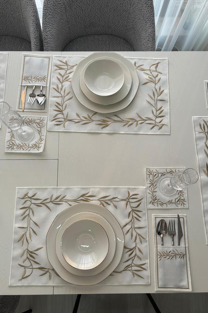 Picture of Nazlım Keten Nakışlı Amerikan Servis Takımı 19 Parça Gold