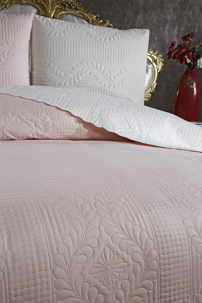 Picture of Ultrasonik Kapitoneli Sanem Çift Taraflı Çift Kişilik Yatak Örtüsü Krem Pudra