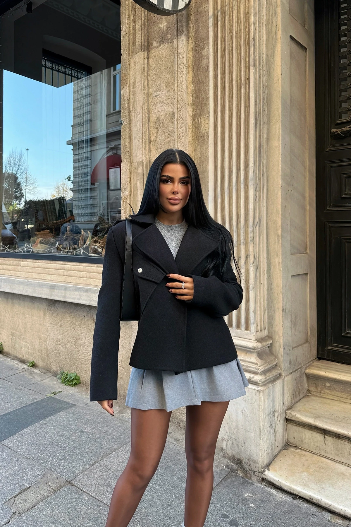 Picture of Black Double Breasted Collar Jacket