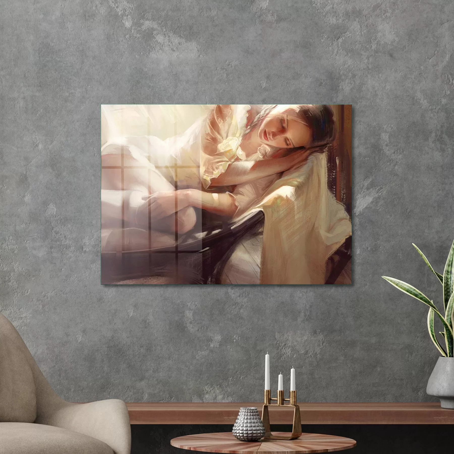 Picture of Decovetro Cam Tablo Yağlı Boya Kadın Porte 70x100 cm