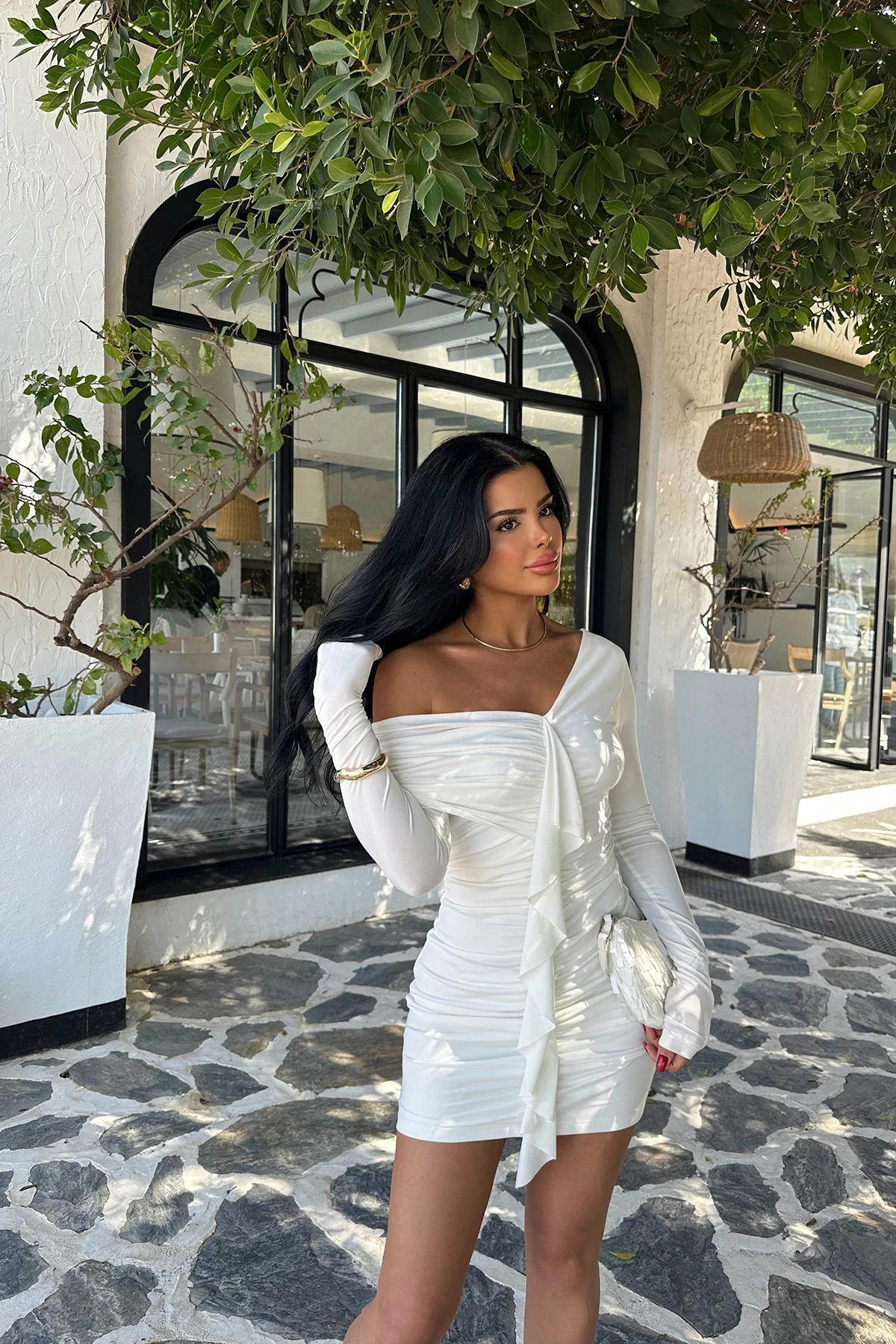 Picture of White Ruffle Detail Mini Dress