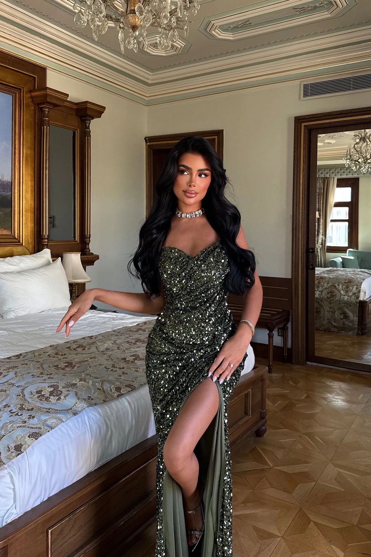 Picture of Green Strapless Long Dress