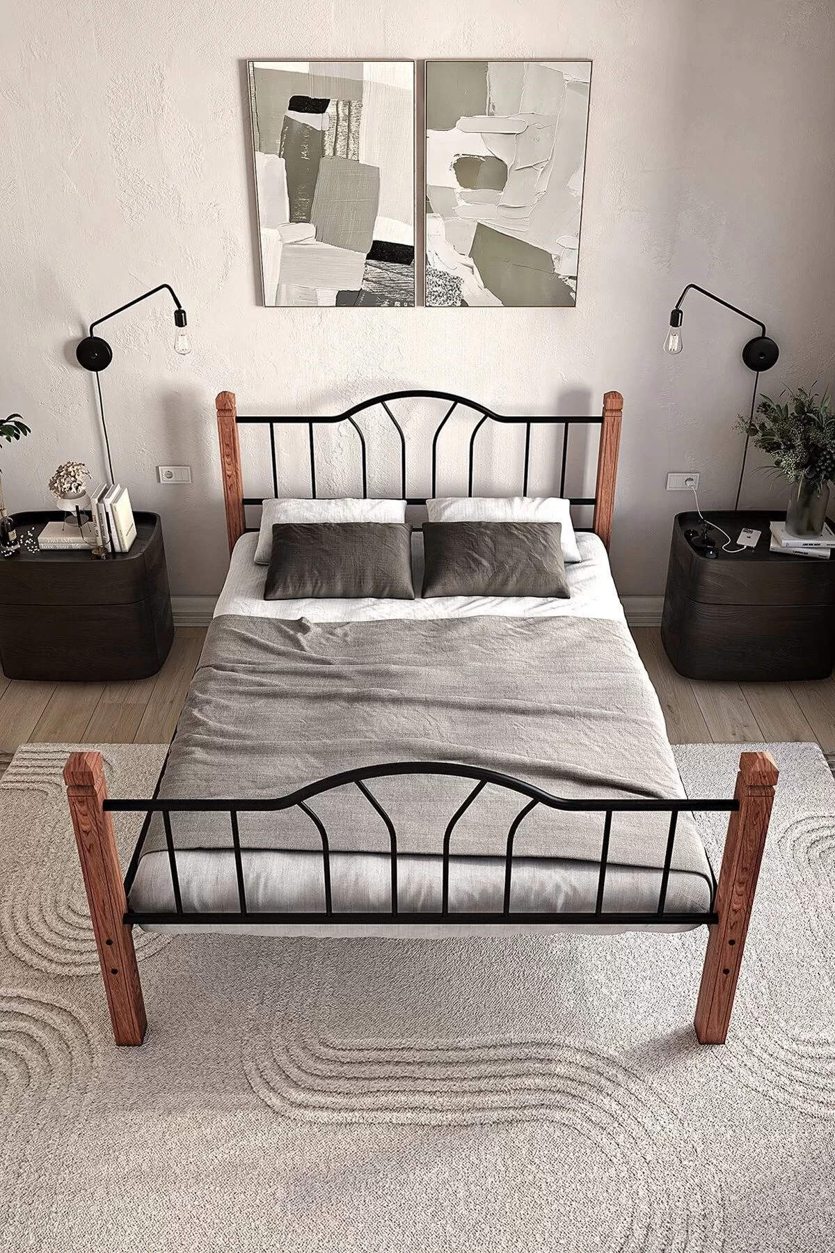 Picture of Pasifik Çift Kişilik Ferforje Ahşap Metal Karyola Siyah