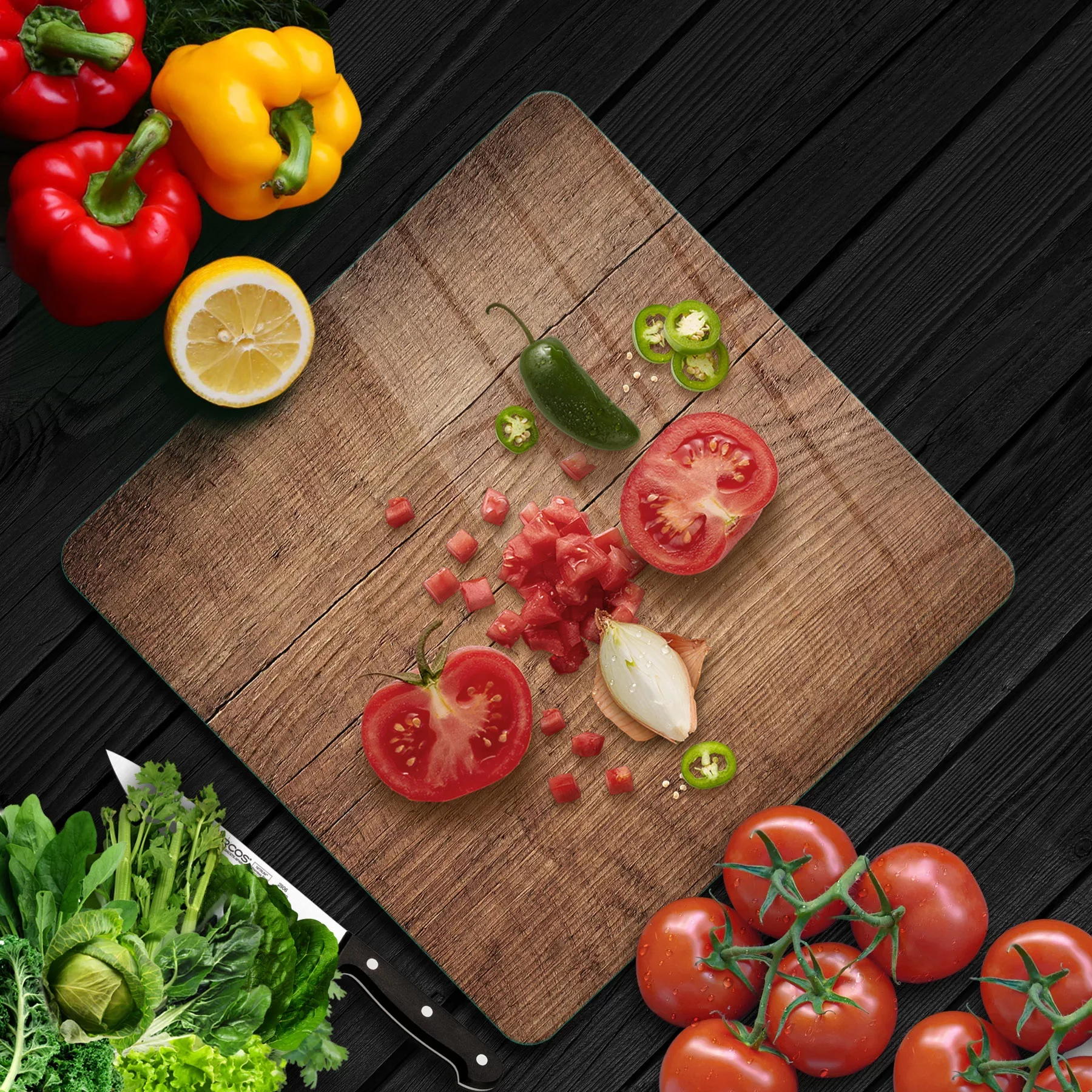 Picture of Decovetro Cam Kesme Tahtası ve Sunumluk Kare Eski Ahşap Desenli 30x30 Cm