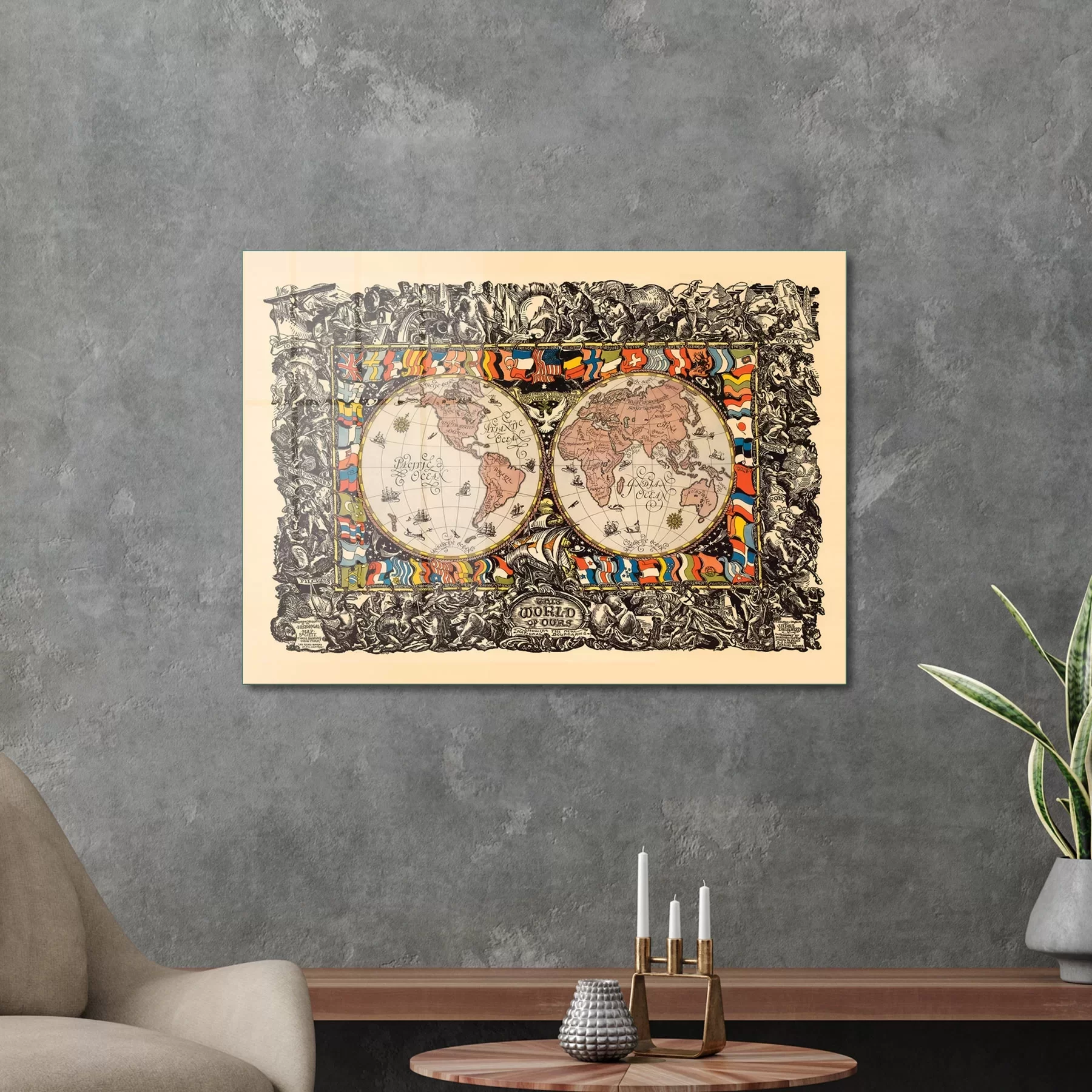 Picture of Decovetro Cam Tablo World Map Old Style 70x100 cm