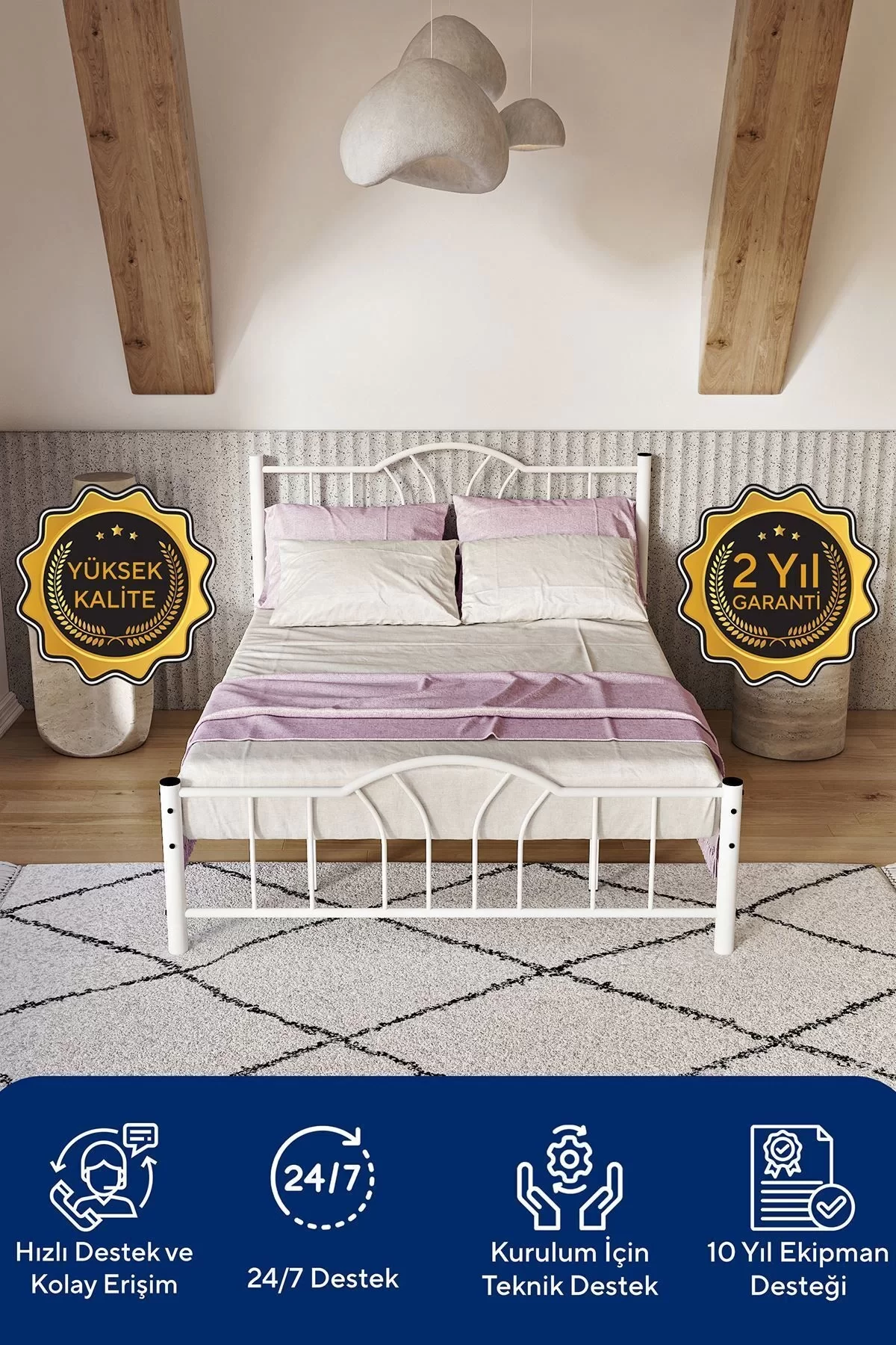 Picture of Bella Çift Kişilik Ferforje Metal Karyola Beyaz