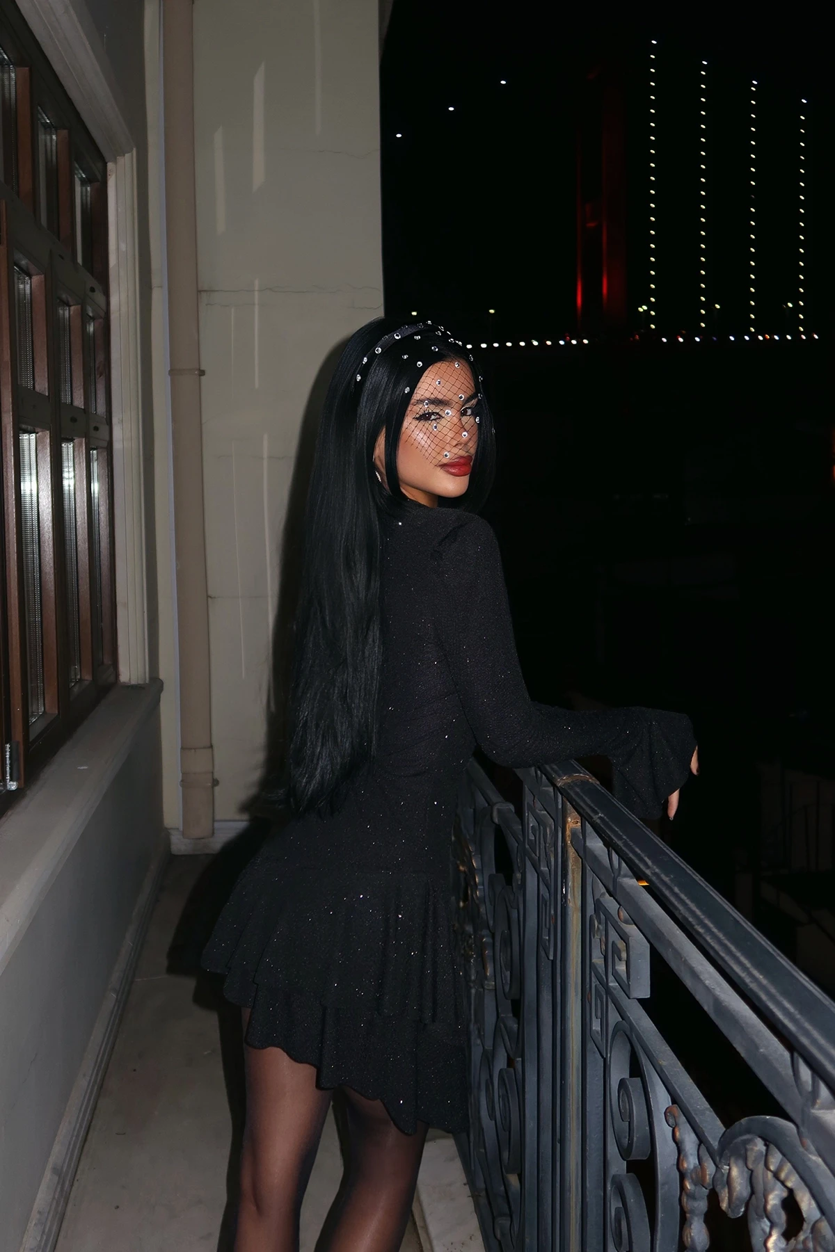 Picture of Black Glitter V-Neck Mini Dress