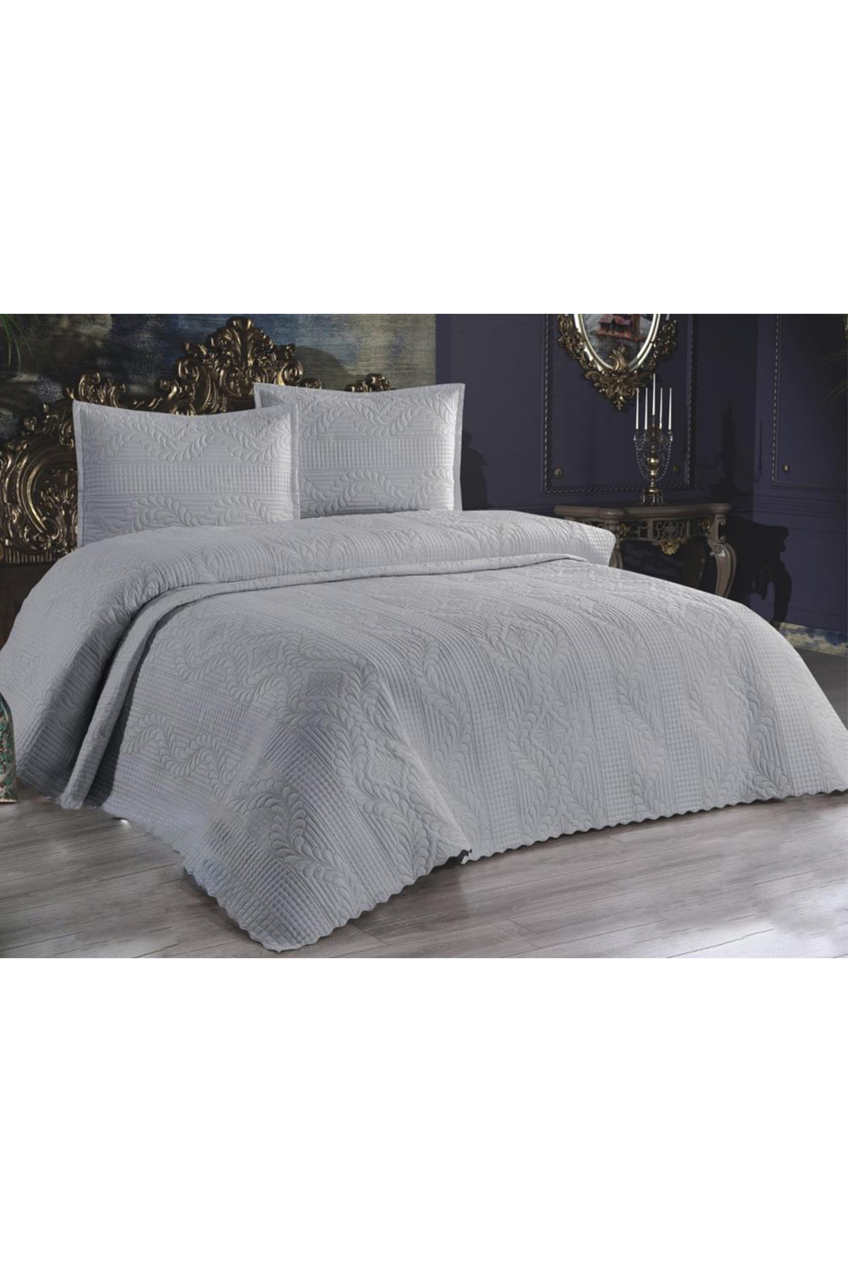 Picture of Ultrasonik Kapitoneli Sena Çift Kişilik Yatak Örtüsü Gri