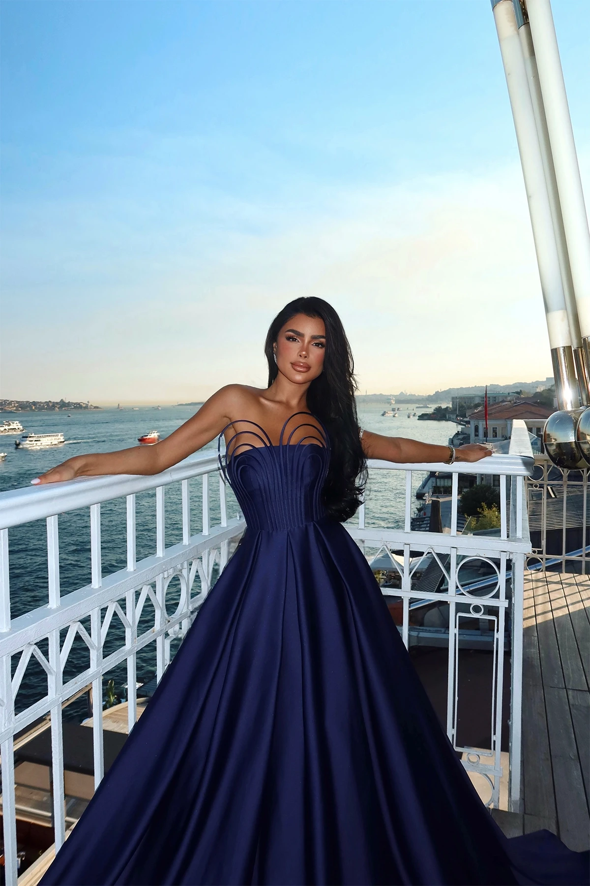 Picture of Navy Blue Strapless Long Evening Dress