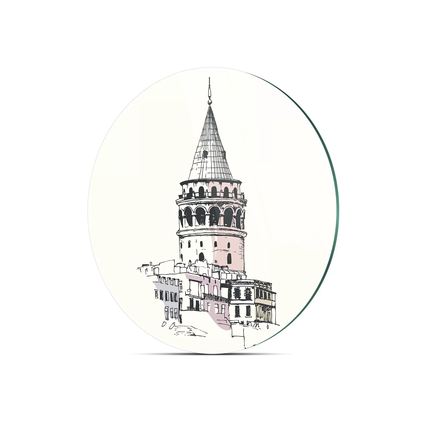 Picture of Decovetro Cam Kesme Tahtası ve Sunumluk Yuvarlak Galata Kulesi Desenli 30x30 Cm