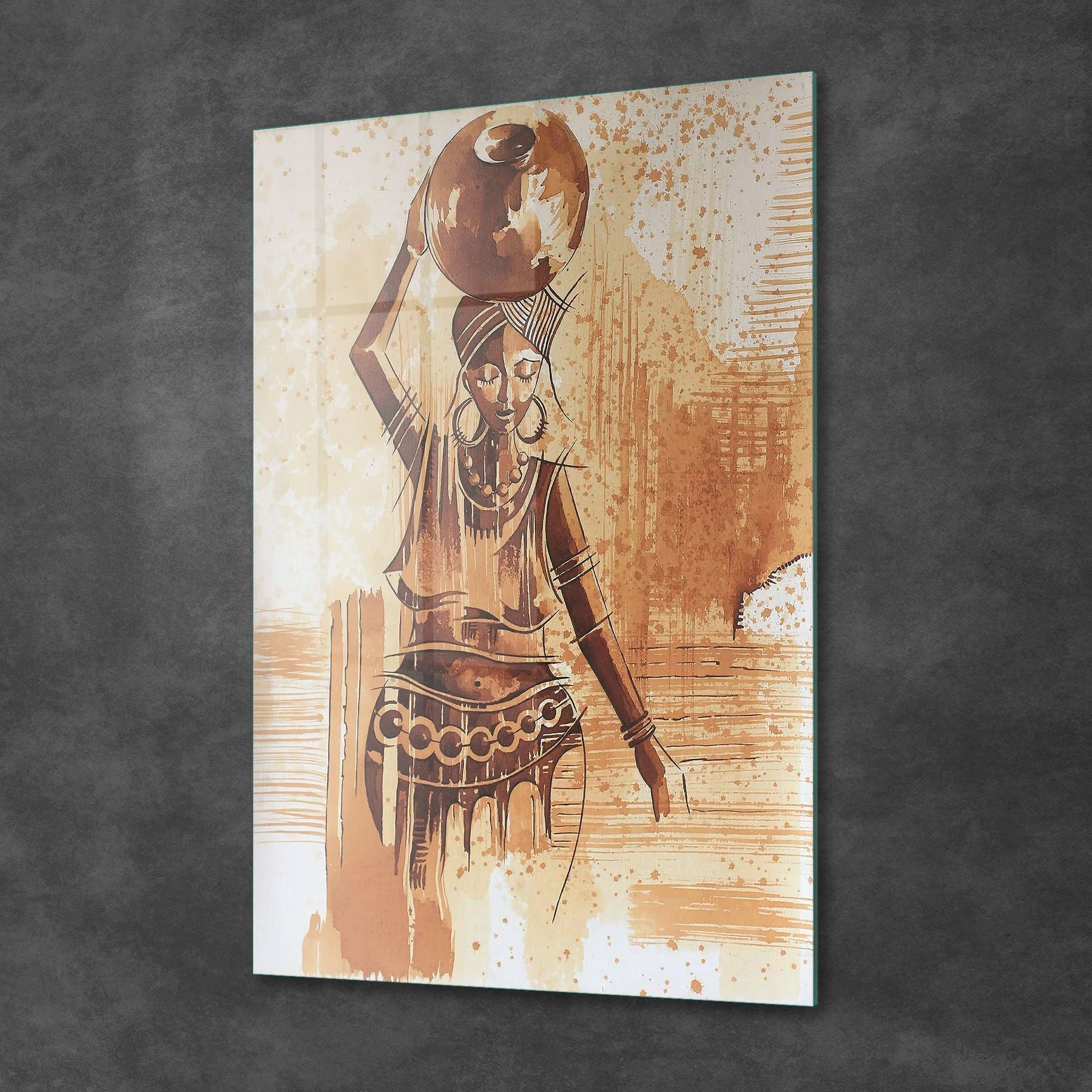 Picture of Decovetro Testi Taşıyan Afrikalı Kadın Cam Tablo 50x70 cm