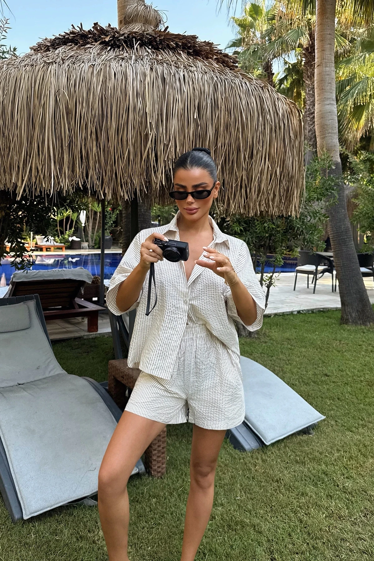 Picture of Beige Striped Shorts Set