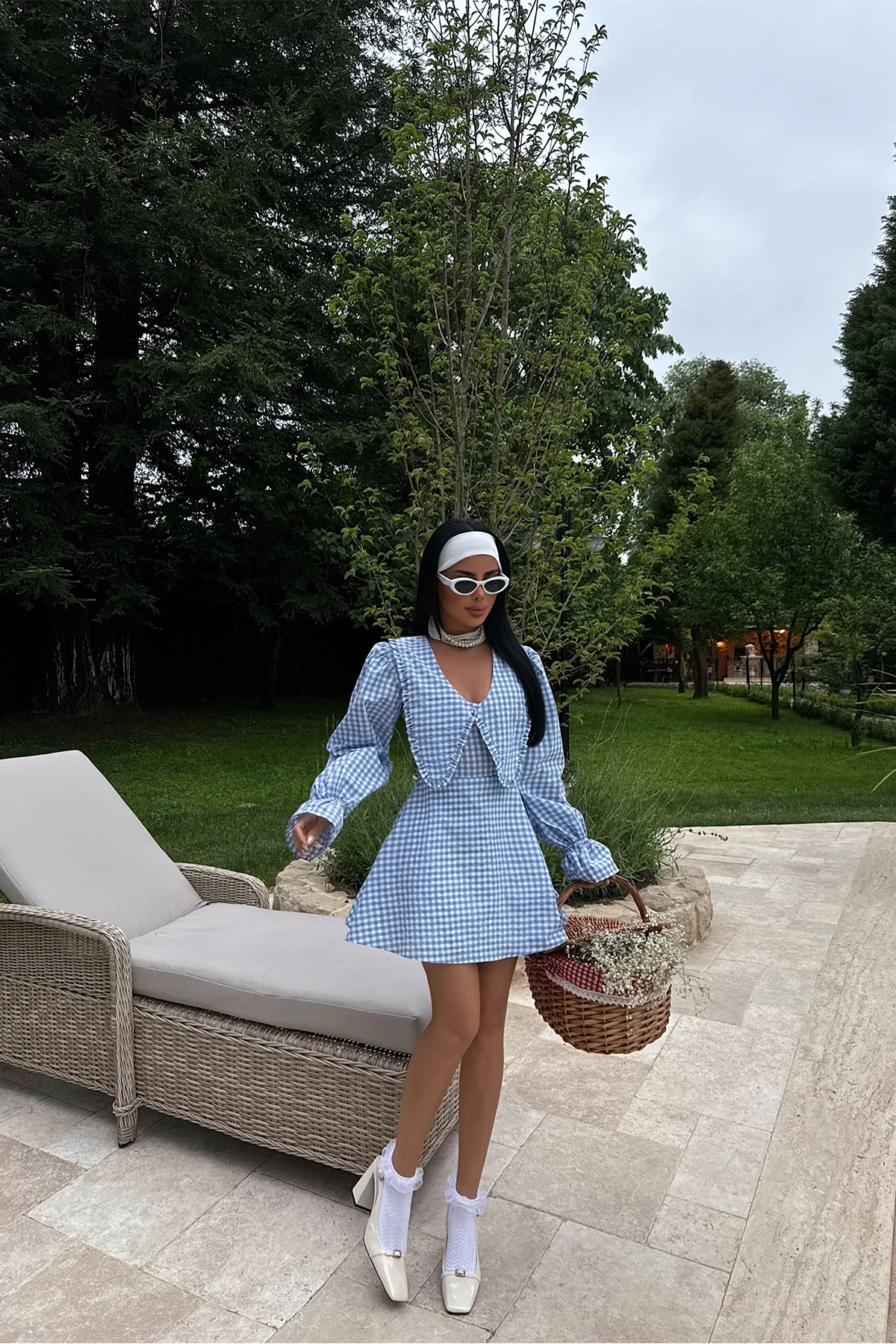 Picture of Blue Gingham Pattern Mini Dress