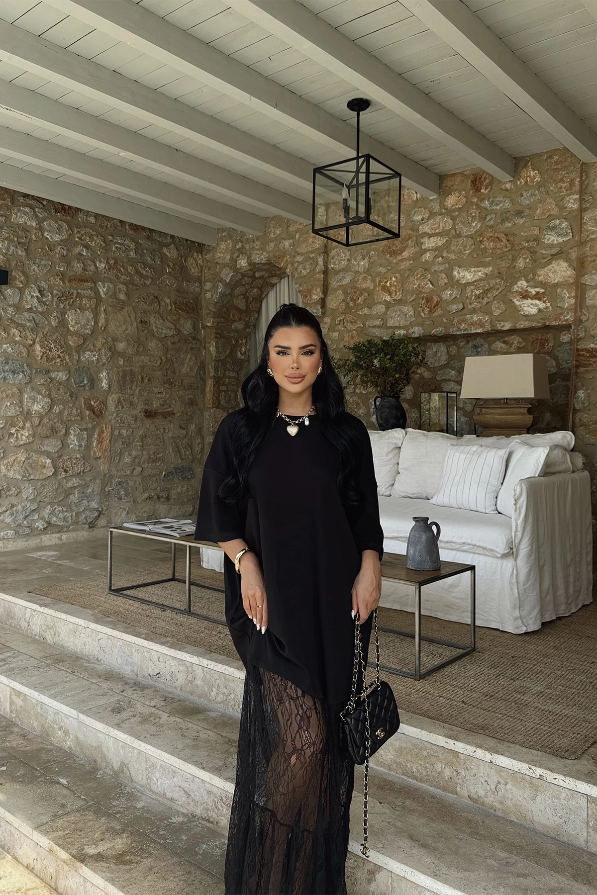 Picture of Black Lace Detail Long Dress