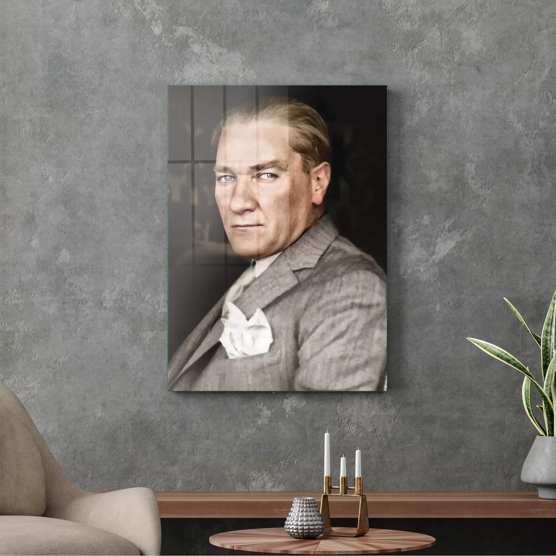 Picture of Decovetro Cam Tablo Atatürk Gri Takım Elbiseli 70x100 cm